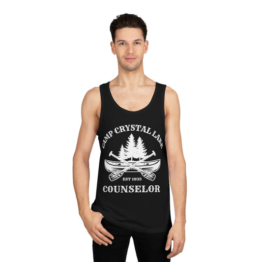 BIZR BAZR - Camp Crystal Lake Counselor Tank Top | Horror Fans, Friday the 13th, Summer Vibes, Outdoor Adventures, Camping Gift, Unisex Apparel, Cabin Life