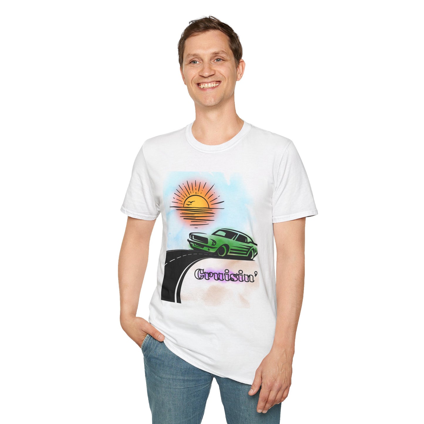 BIZR BAZR - Cruisin' Retro Unisex Softstyle T-Shirt | Vintage Car Summer Tee, Road Trip Shirt