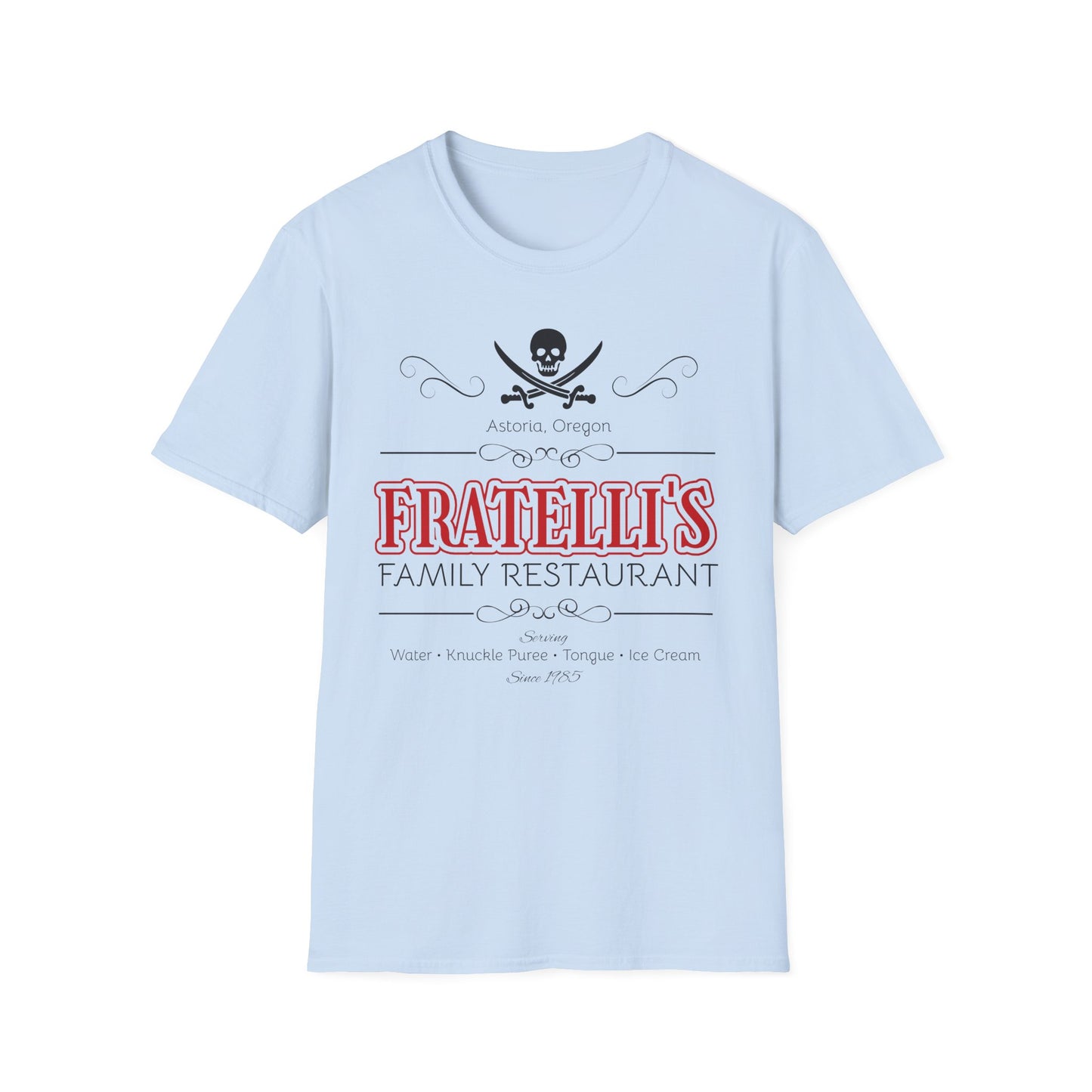 BIZR BAZR - Fratelli's Family Restaurant Pirate T-Shirt, POP Culture, Goonies Lovers, Unique Dining Gift, Casual Tee, Family Outing Apparel, Festival Wear