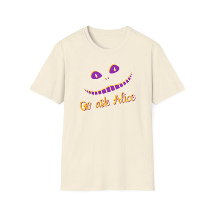 BIZR BAZR - Go Ask Alice Unisex Softstyle T-Shirt, Casual Graphic Tee, Whimsical T-Shirt, Alice in Wonderland Shirt, Gift Idea for Fans, Fun Apparel