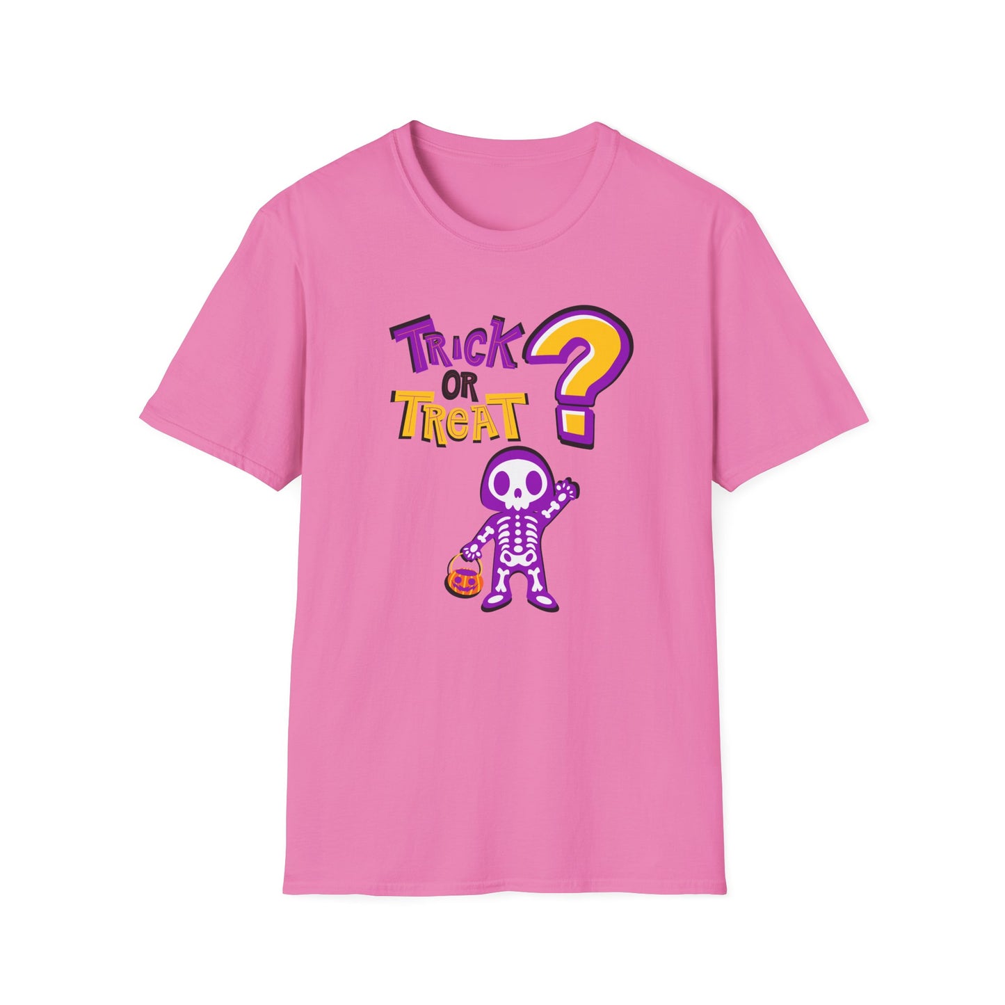 BIZR BAZR - "Trick or Treat?" Halloween Skeleton T-Shirt, Unisex Halloween Shirt, Spooky Season Apparel, Gift for Halloween Lovers