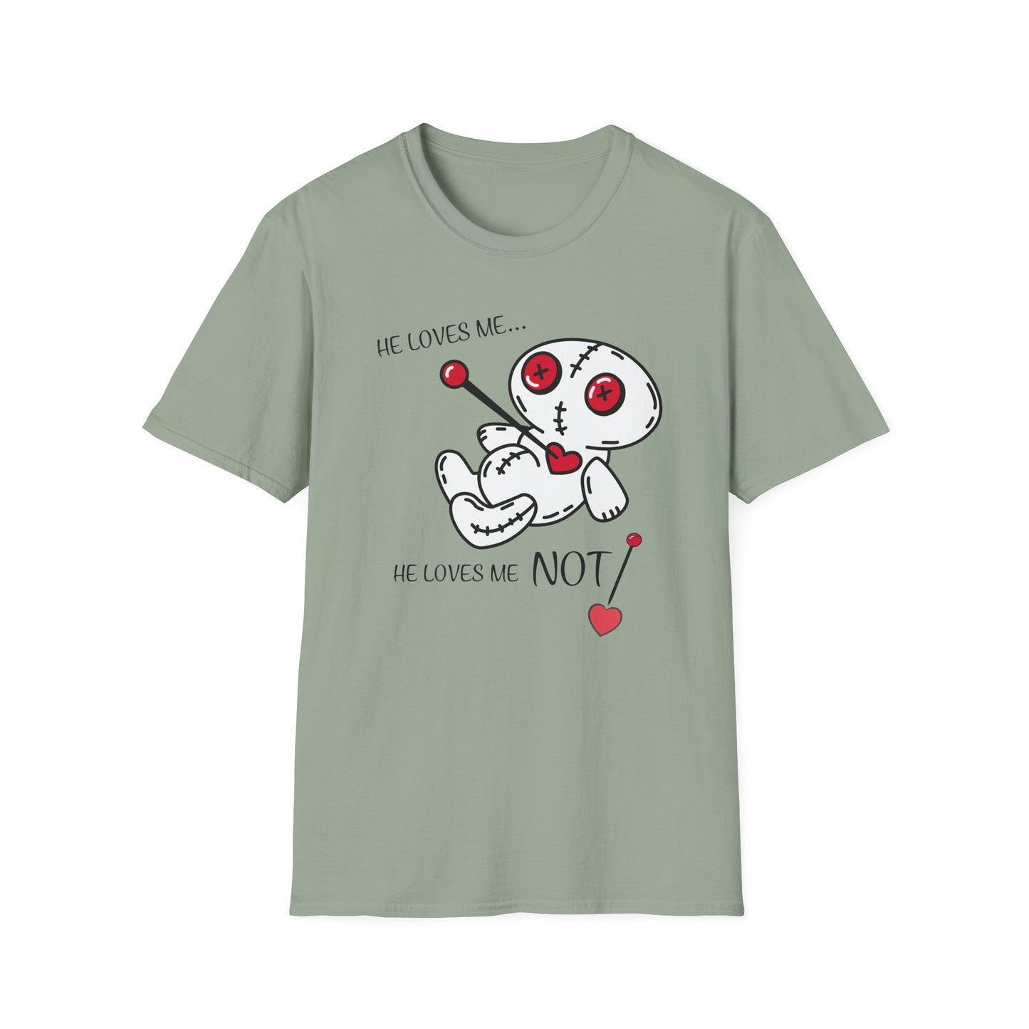 BIZR BAZR - Loves Me Not Voodoo Doll Unisex T-Shirt, Graphic Tee for Couples, Valentine's Day Gift, Spooky Fashion, Alternative Clothing