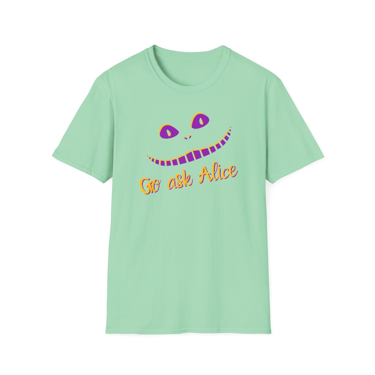 BIZR BAZR - Go Ask Alice Unisex Softstyle T-Shirt, Casual Graphic Tee, Whimsical T-Shirt, Alice in Wonderland Shirt, Gift Idea for Fans, Fun Apparel