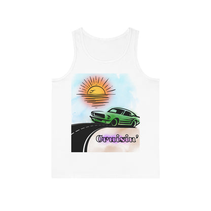 BIZR BAZR - Cruisin' Vibe Unisex Softstyle™ Tank Top, Summer Tank, Road Trip Apparel, Vintage Car Tee, Gift for Him/Her, Casual Outfit