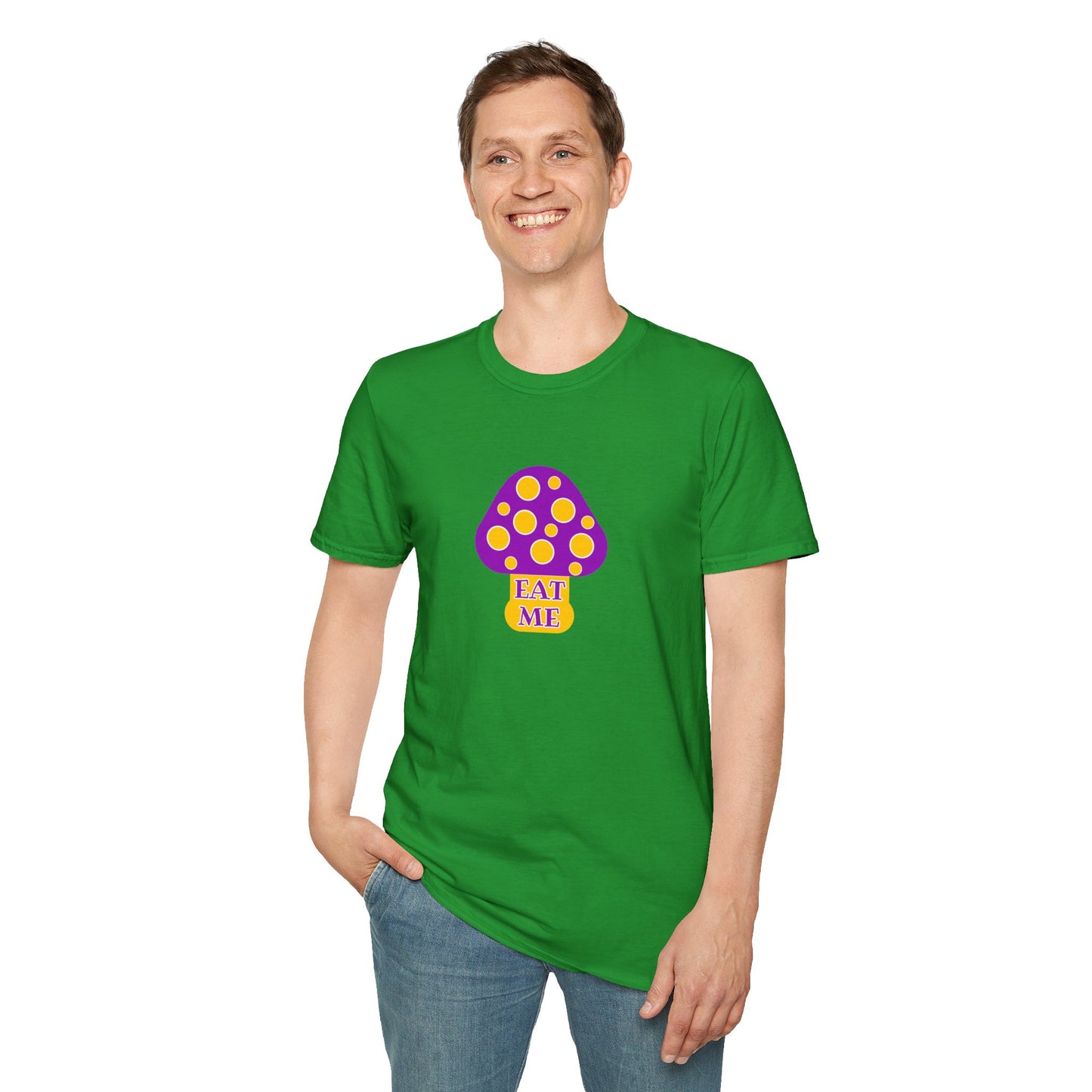 BIZR BAZR - "Eat" Funny Mushroom T-Shirt, Unisex Softstyle Tee, Cute Gift for Nature Lovers, Perfect for Casual Wear, Birthday, Earth Day