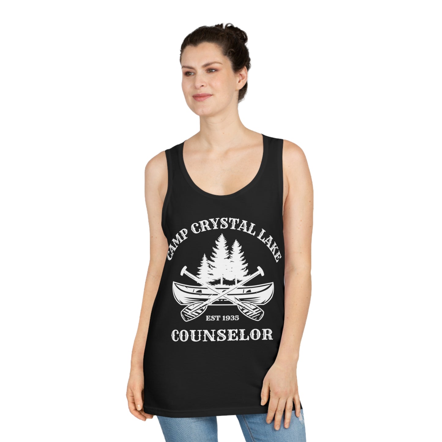 BIZR BAZR - Camp Crystal Lake Counselor Tank Top | Horror Fans, Friday the 13th, Summer Vibes, Outdoor Adventures, Camping Gift, Unisex Apparel, Cabin Life