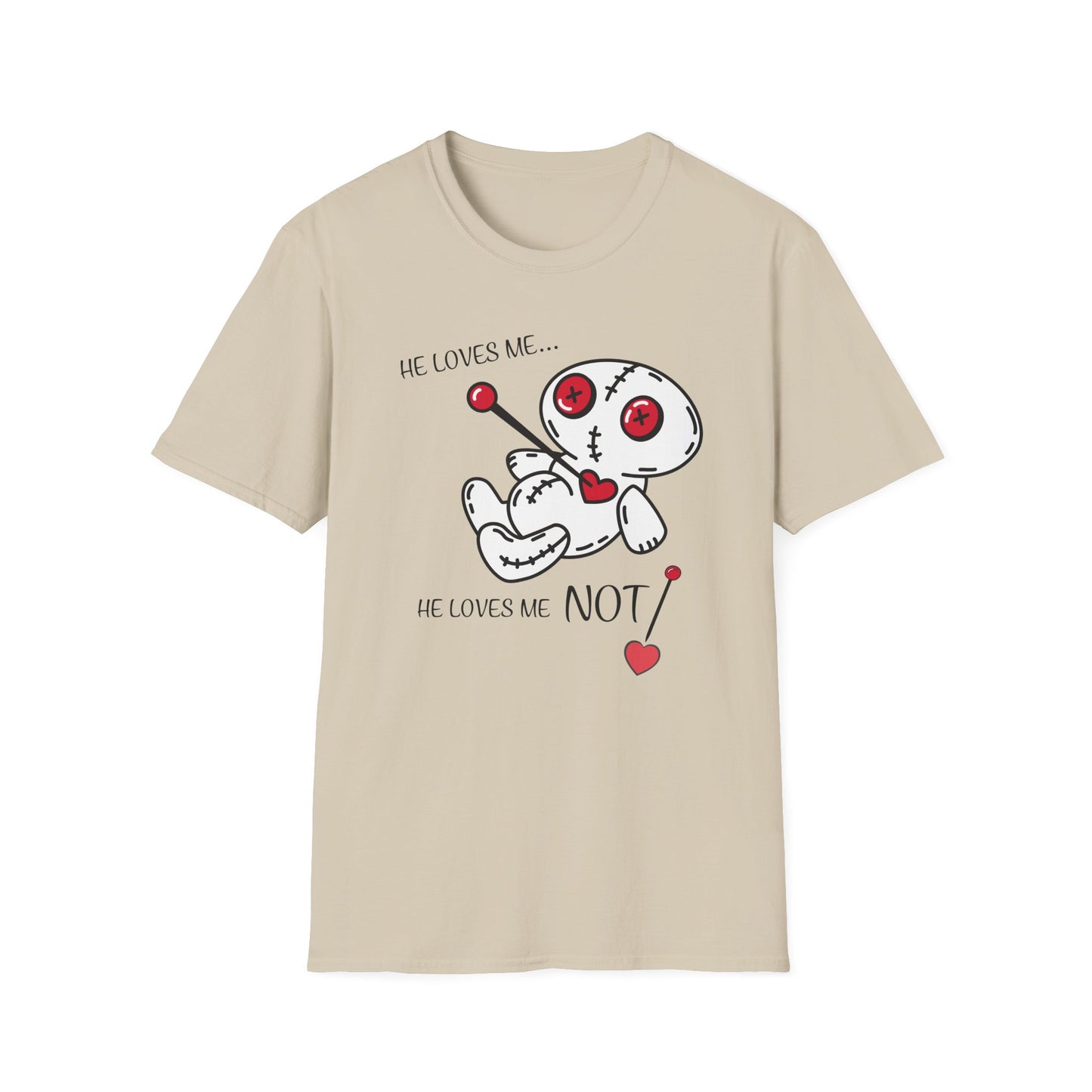 BIZR BAZR - Loves Me Not Voodoo Doll Unisex T-Shirt, Graphic Tee for Couples, Valentine's Day Gift, Spooky Fashion, Alternative Clothing