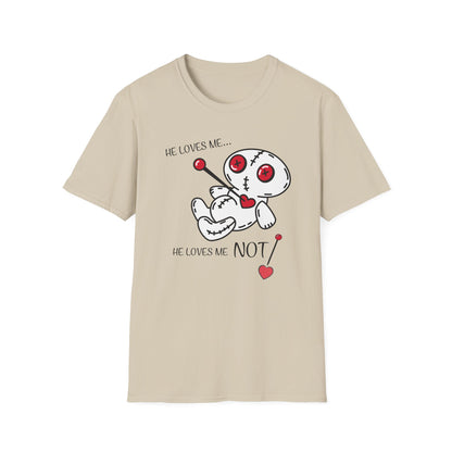 BIZR BAZR - Loves Me Not Voodoo Doll Unisex T-Shirt, Graphic Tee for Couples, Valentine's Day Gift, Spooky Fashion, Alternative Clothing
