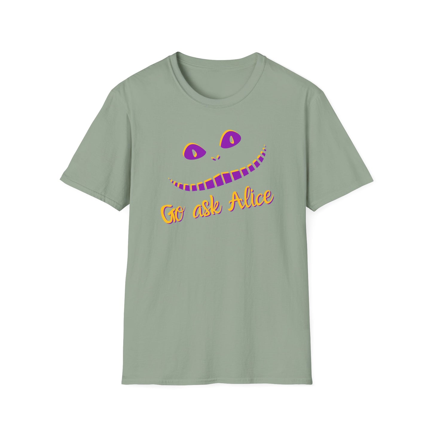 BIZR BAZR - Go Ask Alice Unisex Softstyle T-Shirt, Casual Graphic Tee, Whimsical T-Shirt, Alice in Wonderland Shirt, Gift Idea for Fans, Fun Apparel