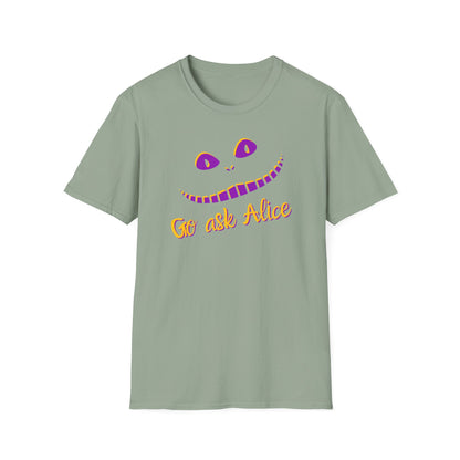 BIZR BAZR - Go Ask Alice Unisex Softstyle T-Shirt, Casual Graphic Tee, Whimsical T-Shirt, Alice in Wonderland Shirt, Gift Idea for Fans, Fun Apparel