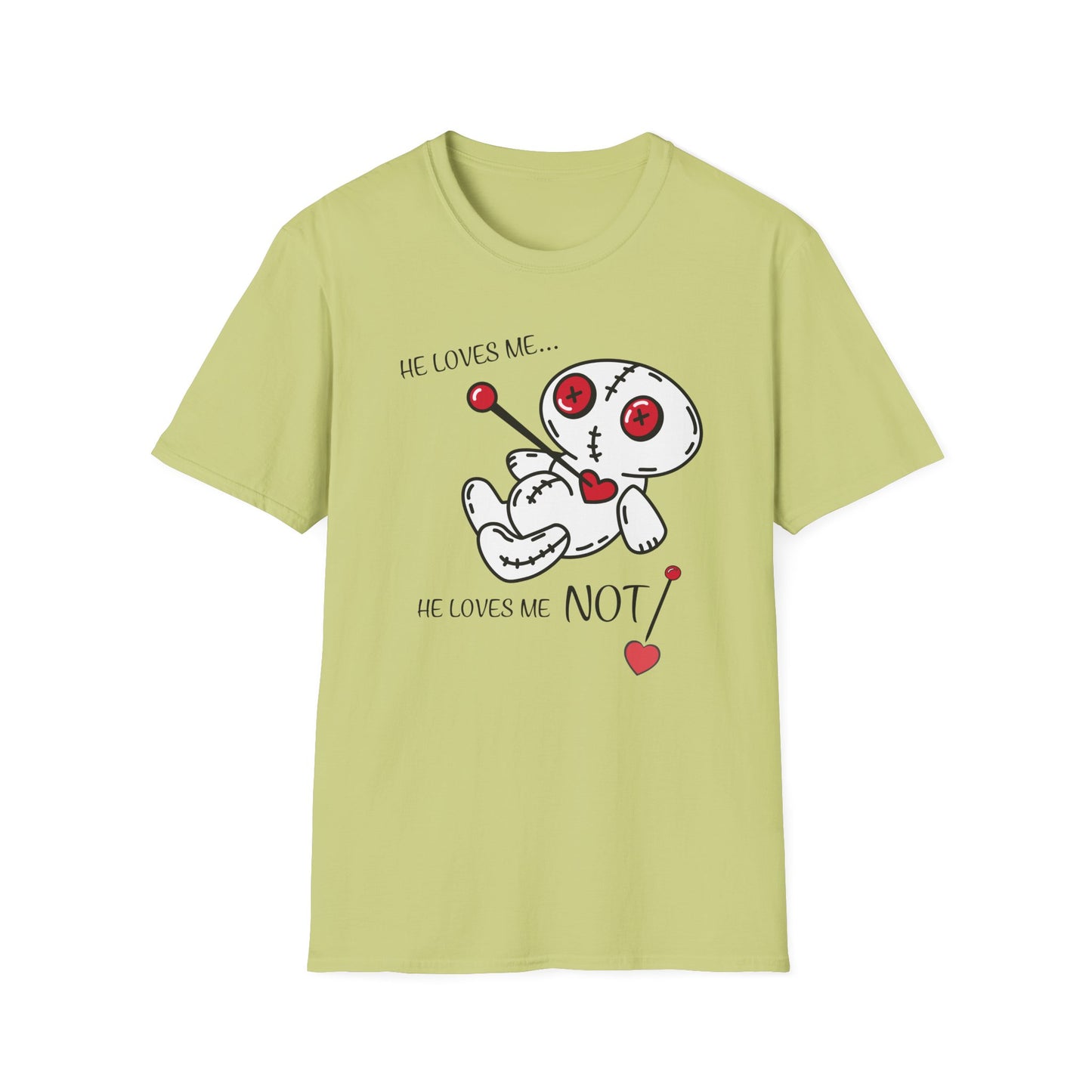 BIZR BAZR - Loves Me Not Voodoo Doll Unisex T-Shirt, Graphic Tee for Couples, Valentine's Day Gift, Spooky Fashion, Alternative Clothing