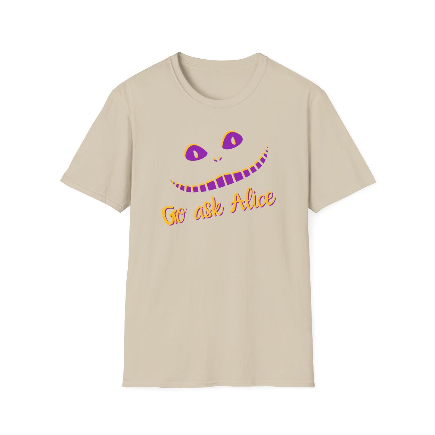 BIZR BAZR - Go Ask Alice Unisex Softstyle T-Shirt, Casual Graphic Tee, Whimsical T-Shirt, Alice in Wonderland Shirt, Gift Idea for Fans, Fun Apparel