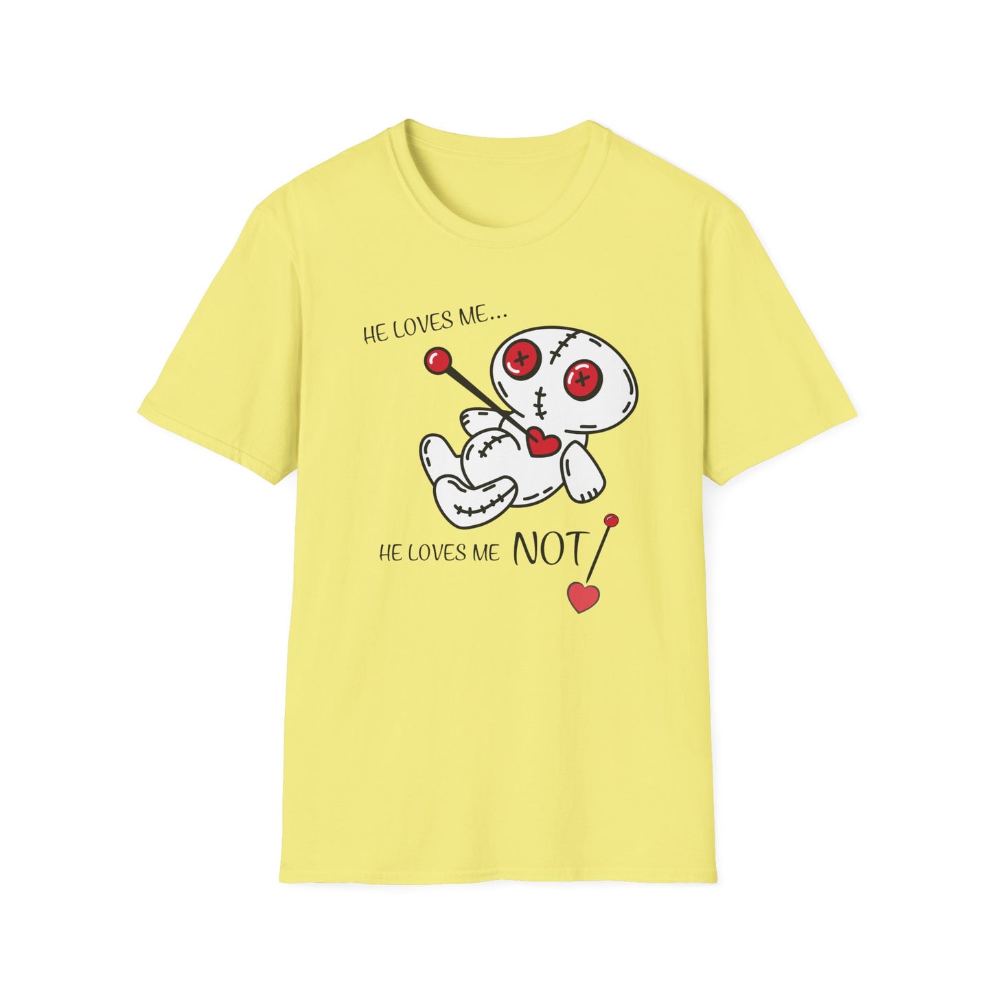 BIZR BAZR - Loves Me Not Voodoo Doll Unisex T-Shirt, Graphic Tee for Couples, Valentine's Day Gift, Spooky Fashion, Alternative Clothing