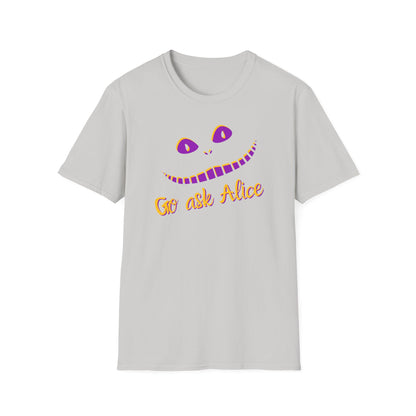BIZR BAZR - Go Ask Alice Unisex Softstyle T-Shirt, Casual Graphic Tee, Whimsical T-Shirt, Alice in Wonderland Shirt, Gift Idea for Fans, Fun Apparel
