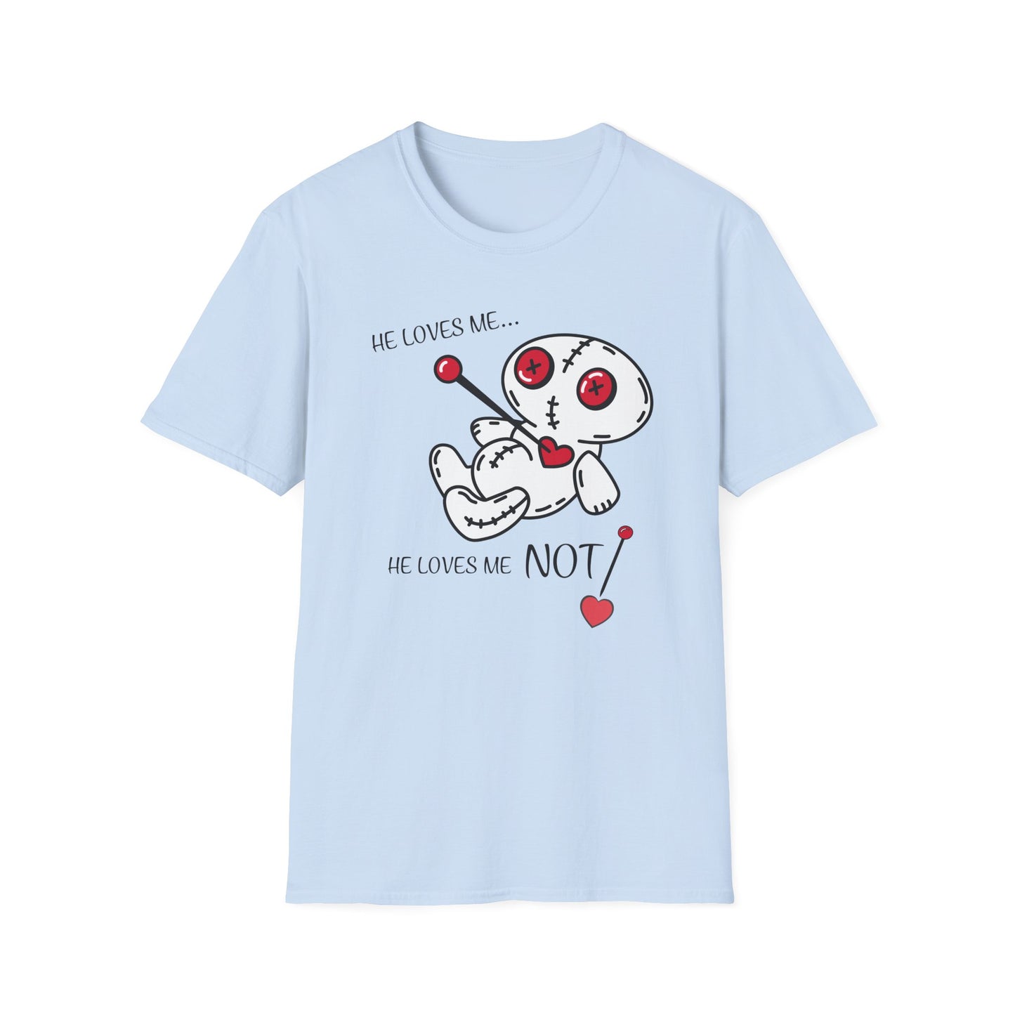 BIZR BAZR - Loves Me Not Voodoo Doll Unisex T-Shirt, Graphic Tee for Couples, Valentine's Day Gift, Spooky Fashion, Alternative Clothing