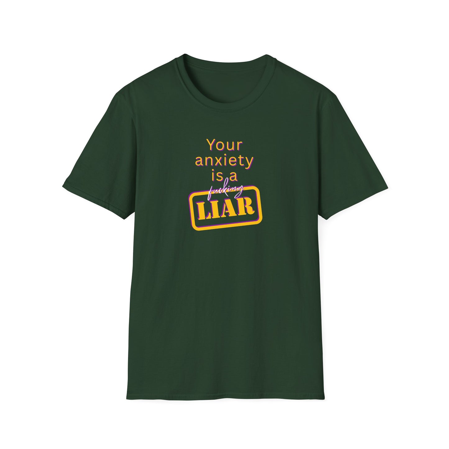 BIZR BAZR - Your Anxiety is a Liar T-Shirt, Funny Anxiety Tee, Unisex Graphic T-Shirt, Casual Humor Shirt, Gift for Mental Health Awareness