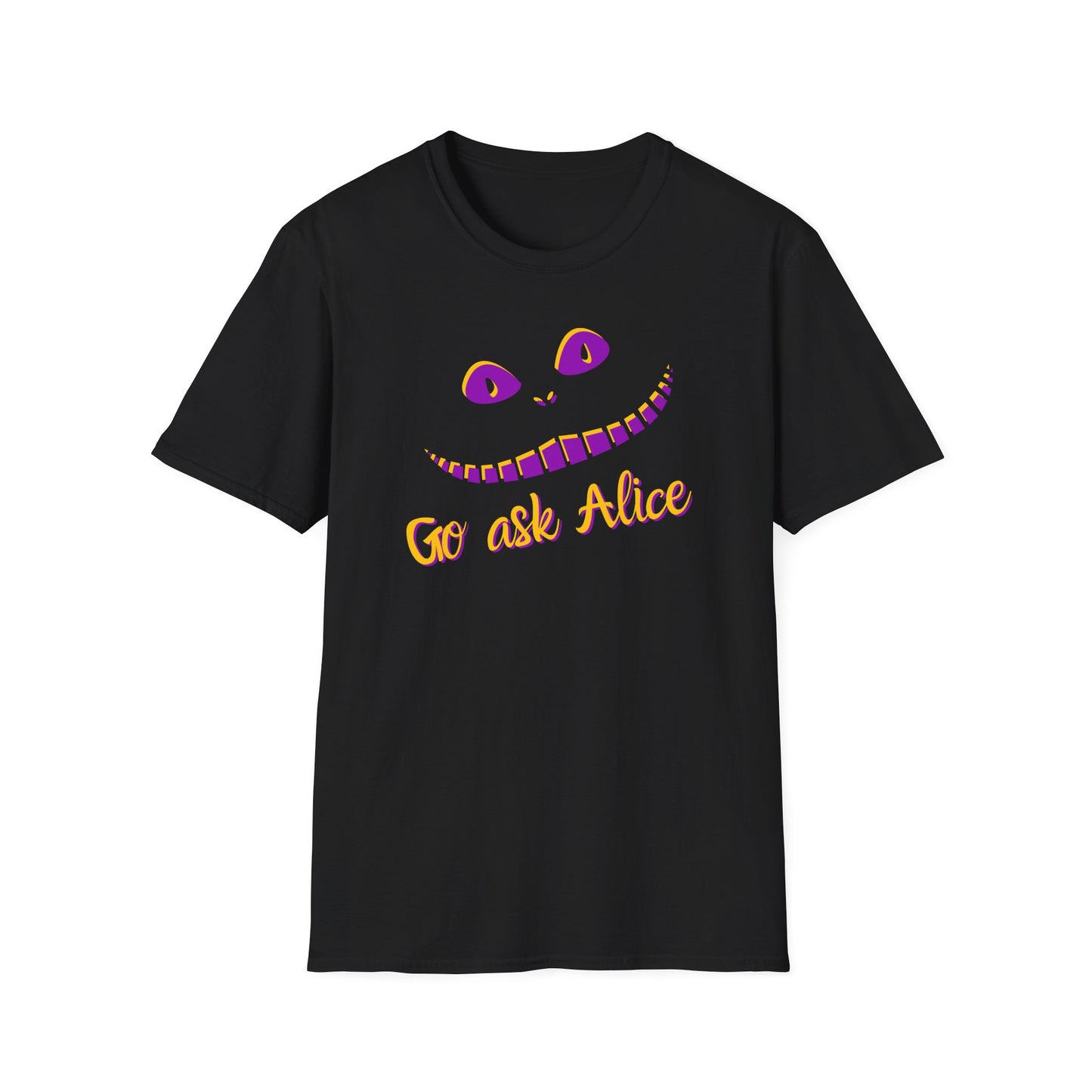 BIZR BAZR - Go Ask Alice Unisex Softstyle T-Shirt, Casual Graphic Tee, Whimsical T-Shirt, Alice in Wonderland Shirt, Gift Idea for Fans, Fun Apparel