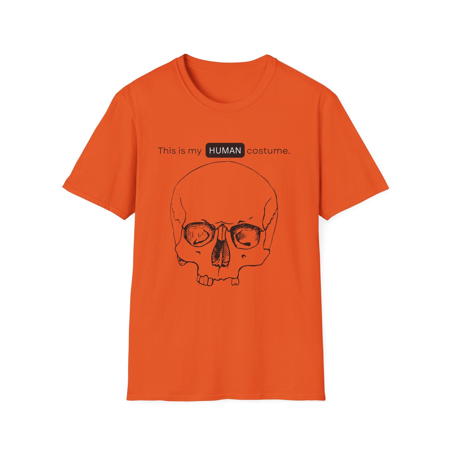 BIZR BAZR - "Human" Skull Costume T-Shirt, Funny Halloween Shirt, Unisex Graphic Tee, Unique Gift for Costume Lovers, Casual Wear for Parties