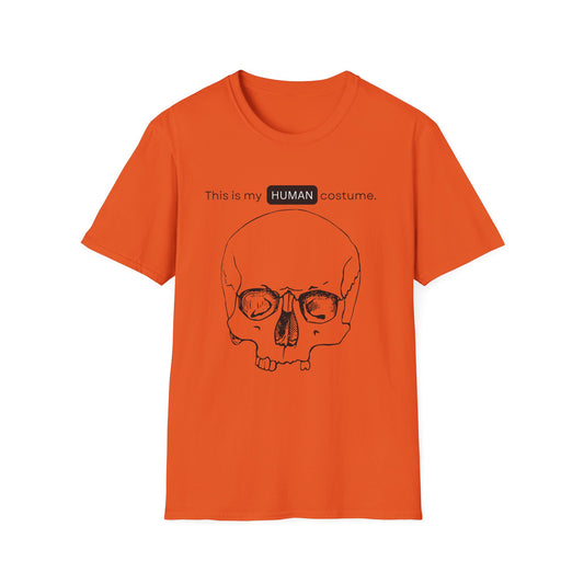 BIZR BAZR - "Human" Skull Costume T-Shirt, Funny Halloween Shirt, Unisex Graphic Tee, Unique Gift for Costume Lovers, Casual Wear for Parties