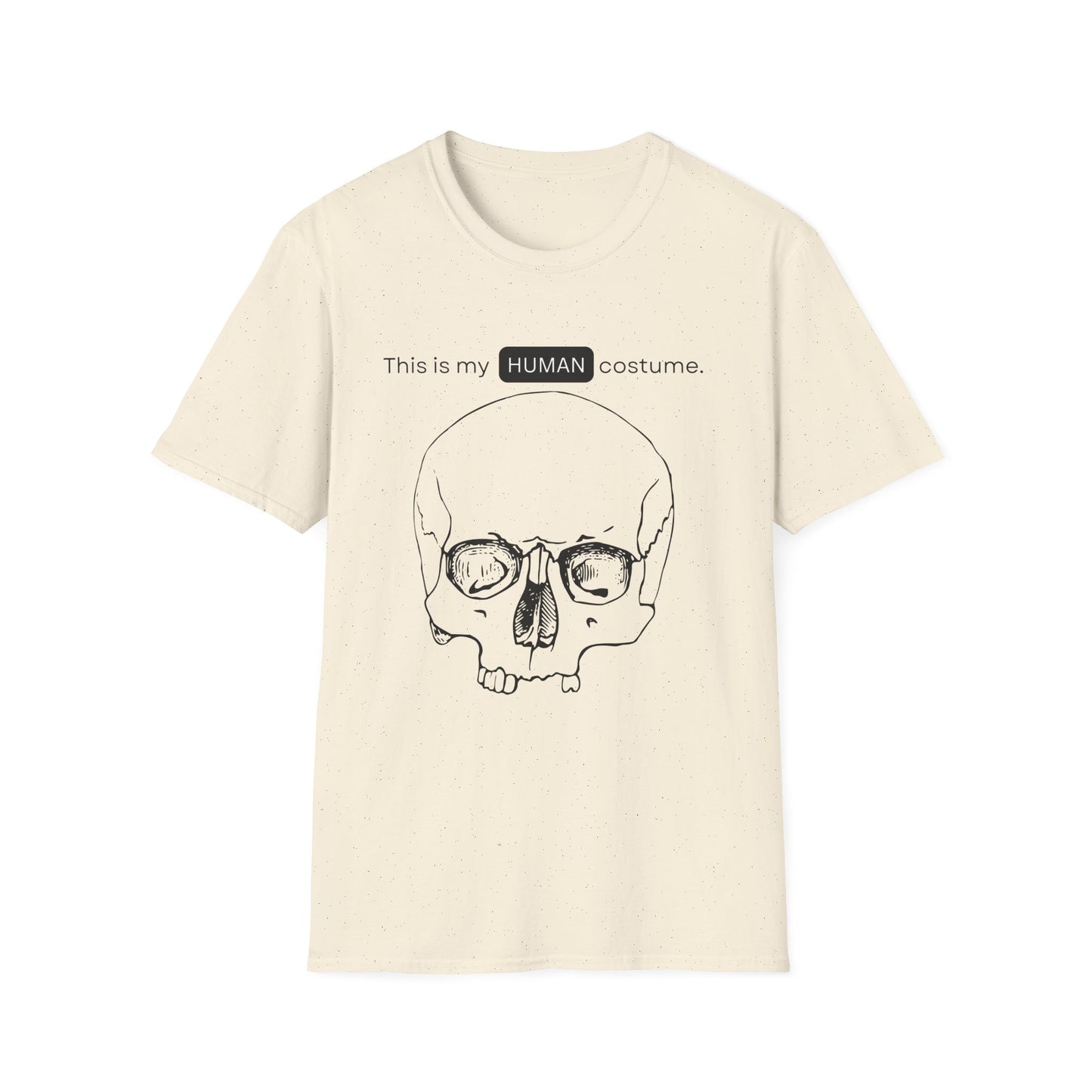 BIZR BAZR - "Human" Skull Costume T-Shirt, Funny Halloween Shirt, Unisex Graphic Tee, Unique Gift for Costume Lovers, Casual Wear for Parties