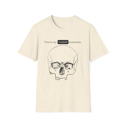 BIZR BAZR - "Human" Skull Costume T-Shirt, Funny Halloween Shirt, Unisex Graphic Tee, Unique Gift for Costume Lovers, Casual Wear for Parties