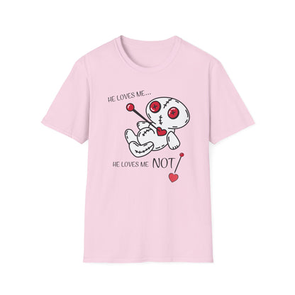 BIZR BAZR - Loves Me Not Voodoo Doll Unisex T-Shirt, Graphic Tee for Couples, Valentine's Day Gift, Spooky Fashion, Alternative Clothing
