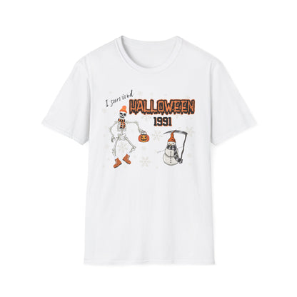 BIZR BAZR - I survived Halloween 199 Unisex Softstyle T-Shirt, Minnesota, Vintage Halloween Tee, Spooky Graphic Shirt, Fall Fashion, Halloween Celebration Apparel