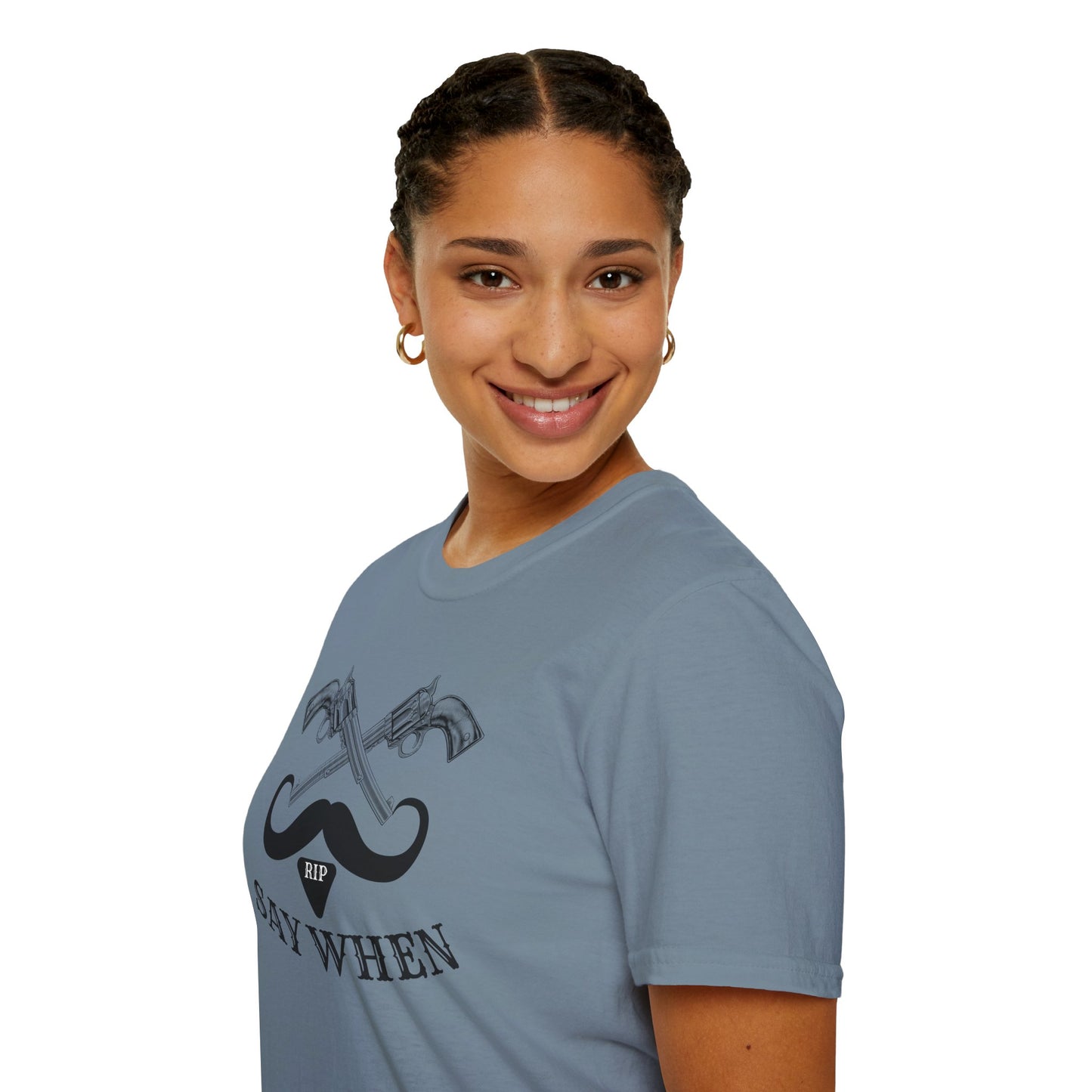 BIZR BAZR - Doc Says When, Old Movie Vintage Graphic T-Shirt | Say When Tee, Western Themed Shirt, Fun Gift for Men, Casual Wear, Unique Fashion Statement