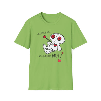 BIZR BAZR - Loves Me Not Voodoo Doll Unisex T-Shirt, Graphic Tee for Couples, Valentine's Day Gift, Spooky Fashion, Alternative Clothing