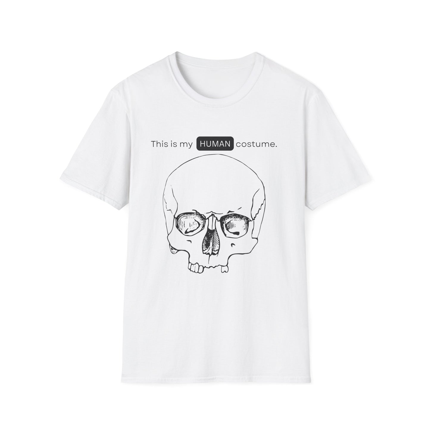 BIZR BAZR - "Human" Skull Costume T-Shirt, Funny Halloween Shirt, Unisex Graphic Tee, Unique Gift for Costume Lovers, Casual Wear for Parties