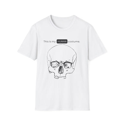 BIZR BAZR - "Human" Skull Costume T-Shirt, Funny Halloween Shirt, Unisex Graphic Tee, Unique Gift for Costume Lovers, Casual Wear for Parties