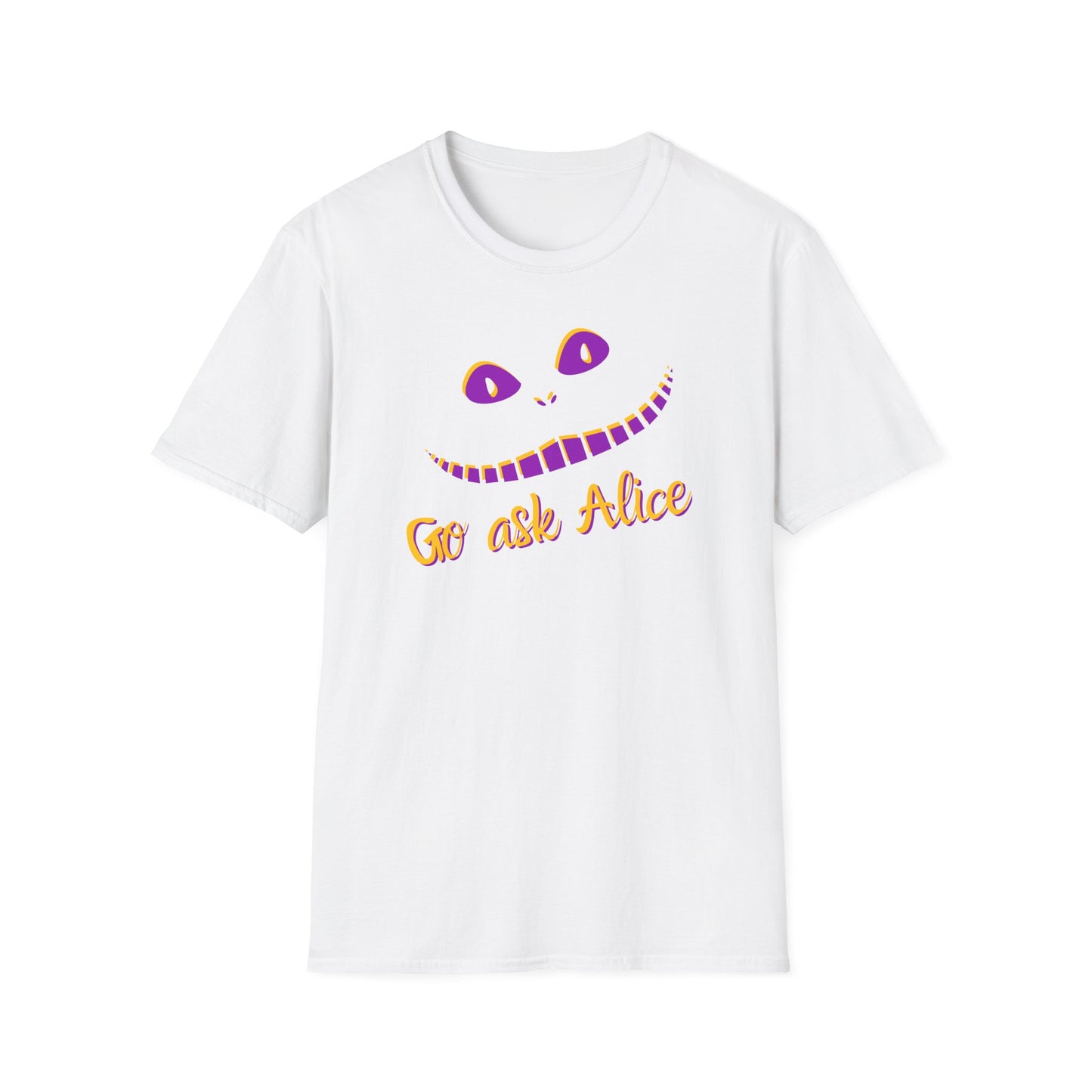 BIZR BAZR - Go Ask Alice Unisex Softstyle T-Shirt, Casual Graphic Tee, Whimsical T-Shirt, Alice in Wonderland Shirt, Gift Idea for Fans, Fun Apparel