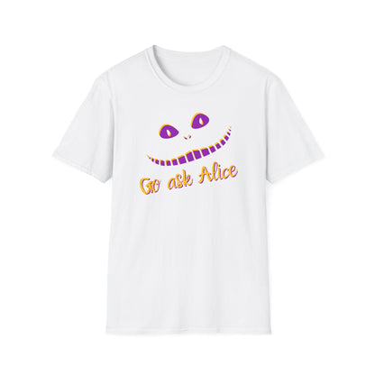 BIZR BAZR - Go Ask Alice Unisex Softstyle T-Shirt, Casual Graphic Tee, Whimsical T-Shirt, Alice in Wonderland Shirt, Gift Idea for Fans, Fun Apparel