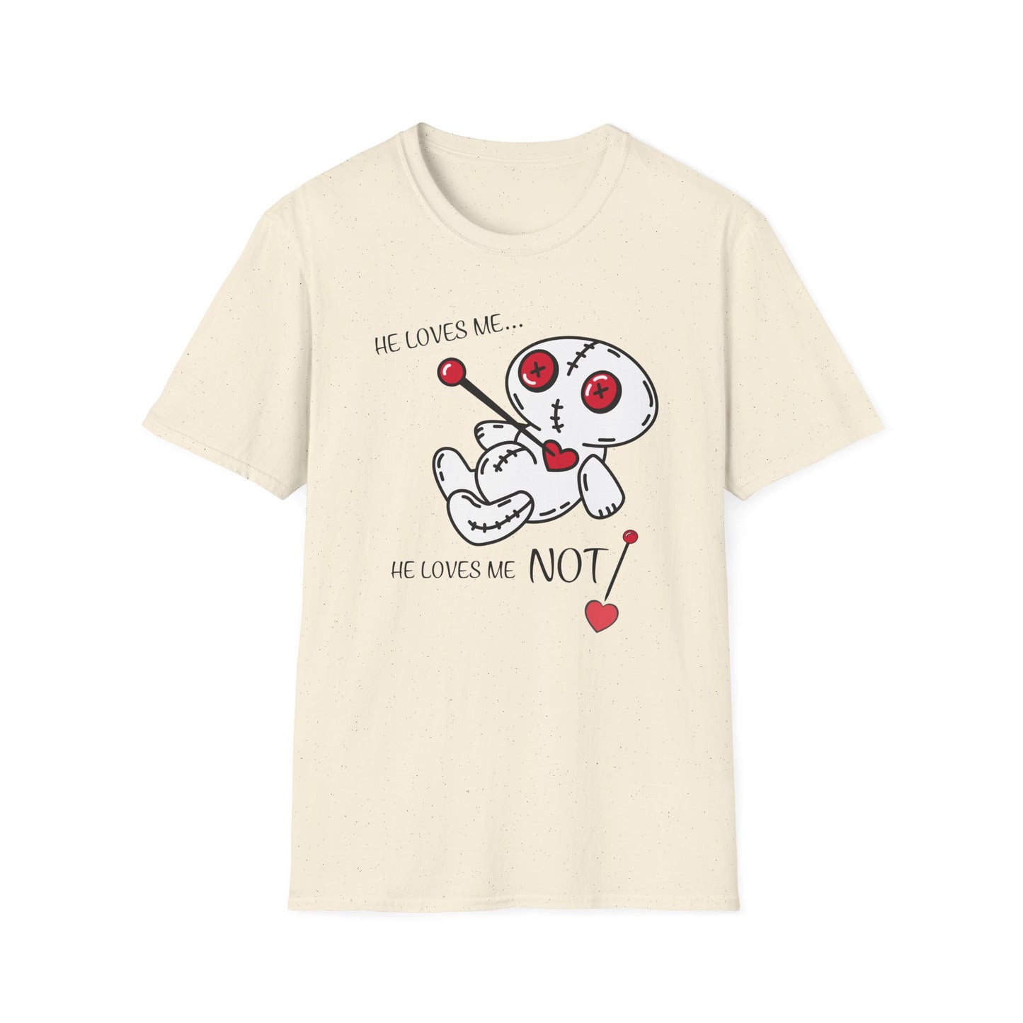 BIZR BAZR - Loves Me Not Voodoo Doll Unisex T-Shirt, Graphic Tee for Couples, Valentine's Day Gift, Spooky Fashion, Alternative Clothing