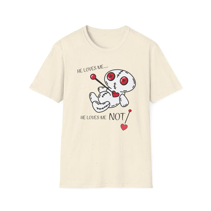 BIZR BAZR - Loves Me Not Voodoo Doll Unisex T-Shirt, Graphic Tee for Couples, Valentine's Day Gift, Spooky Fashion, Alternative Clothing