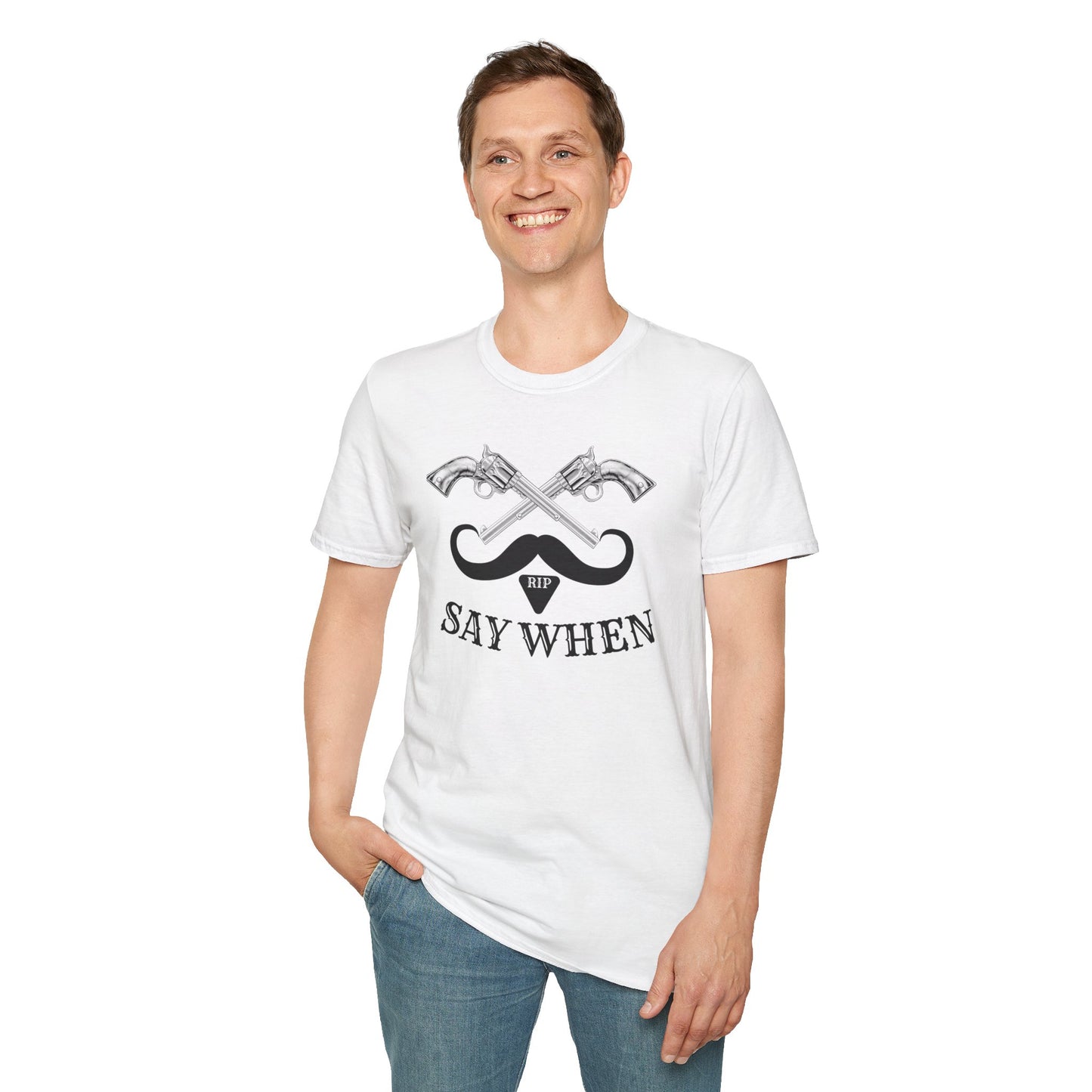 BIZR BAZR - Doc Says When, Old Movie Vintage Graphic T-Shirt | Say When Tee, Western Themed Shirt, Fun Gift for Men, Casual Wear, Unique Fashion Statement
