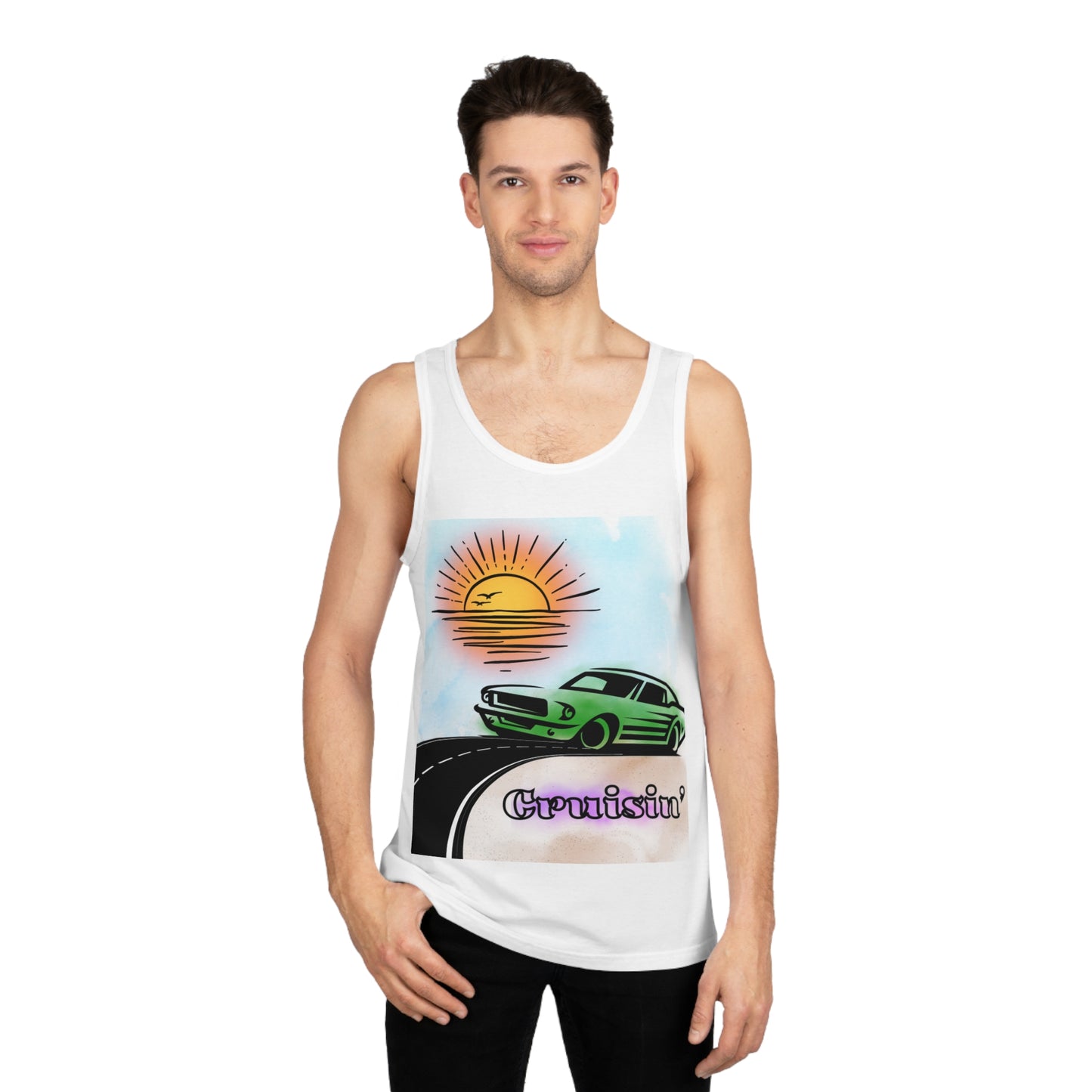 BIZR BAZR - Cruisin' Vibe Unisex Softstyle™ Tank Top, Summer Tank, Road Trip Apparel, Vintage Car Tee, Gift for Him/Her, Casual Outfit