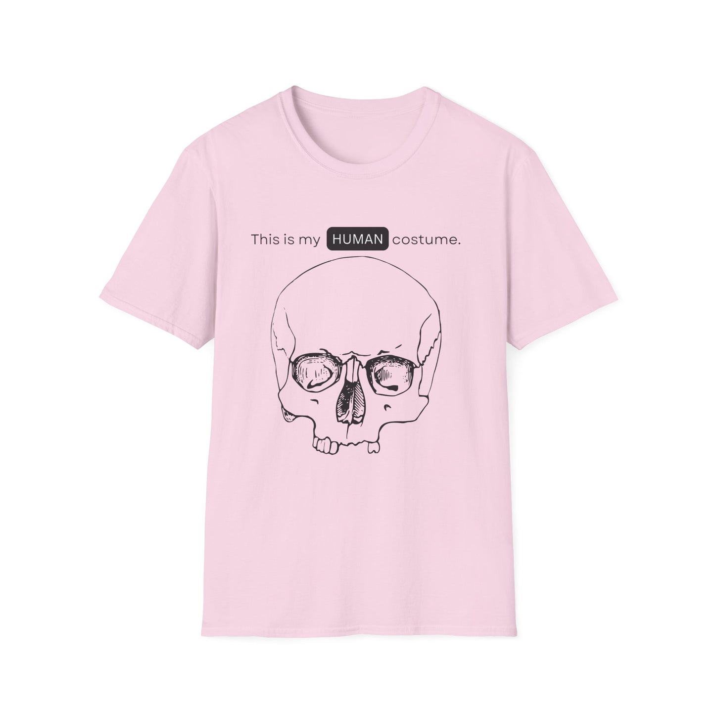 BIZR BAZR - "Human" Skull Costume T-Shirt, Funny Halloween Shirt, Unisex Graphic Tee, Unique Gift for Costume Lovers, Casual Wear for Parties