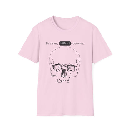 BIZR BAZR - "Human" Skull Costume T-Shirt, Funny Halloween Shirt, Unisex Graphic Tee, Unique Gift for Costume Lovers, Casual Wear for Parties