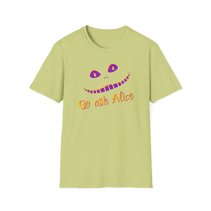 BIZR BAZR - Go Ask Alice Unisex Softstyle T-Shirt, Casual Graphic Tee, Whimsical T-Shirt, Alice in Wonderland Shirt, Gift Idea for Fans, Fun Apparel