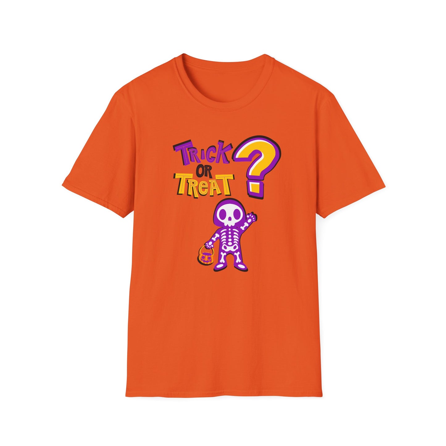 BIZR BAZR - "Trick or Treat?" Halloween Skeleton T-Shirt, Unisex Halloween Shirt, Spooky Season Apparel, Gift for Halloween Lovers