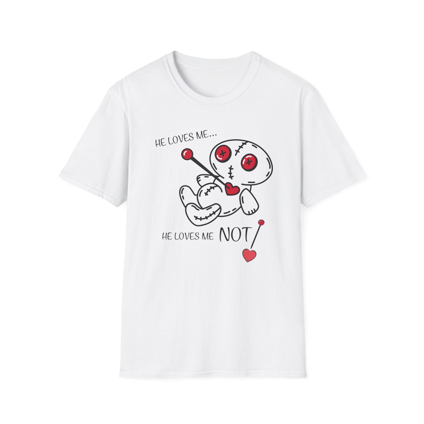 BIZR BAZR - Loves Me Not Voodoo Doll Unisex T-Shirt, Graphic Tee for Couples, Valentine's Day Gift, Spooky Fashion, Alternative Clothing